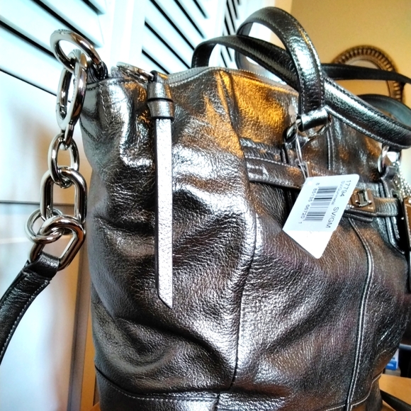 COACH Tote Bag with strap ▪︎ Brand NEW with tags, Gun Metal Silver ❤️ - Picture 5 of 9